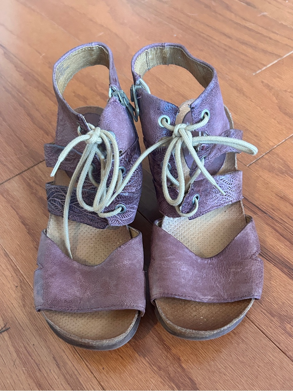 Miz Mooz Purple Suede Lace-Up Open-Toe Sandals